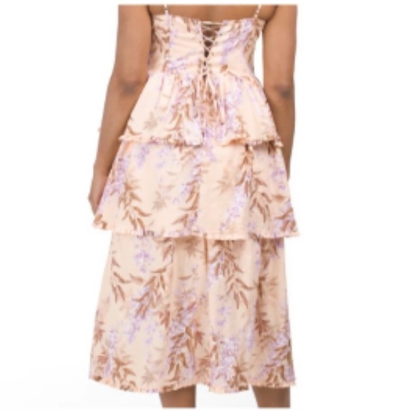 House of Harlow 1960 Corset Style Lace Up Boned Bodice Floral Linen Maxi - Picture 6 of 6